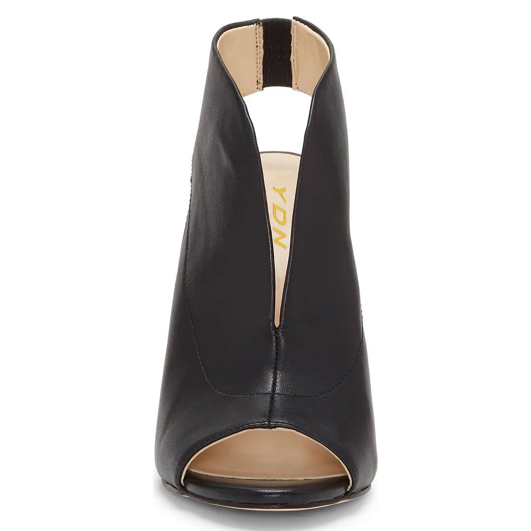 Black Vegan Leather Peep Toe Slingback Covered Sandals with High Heels