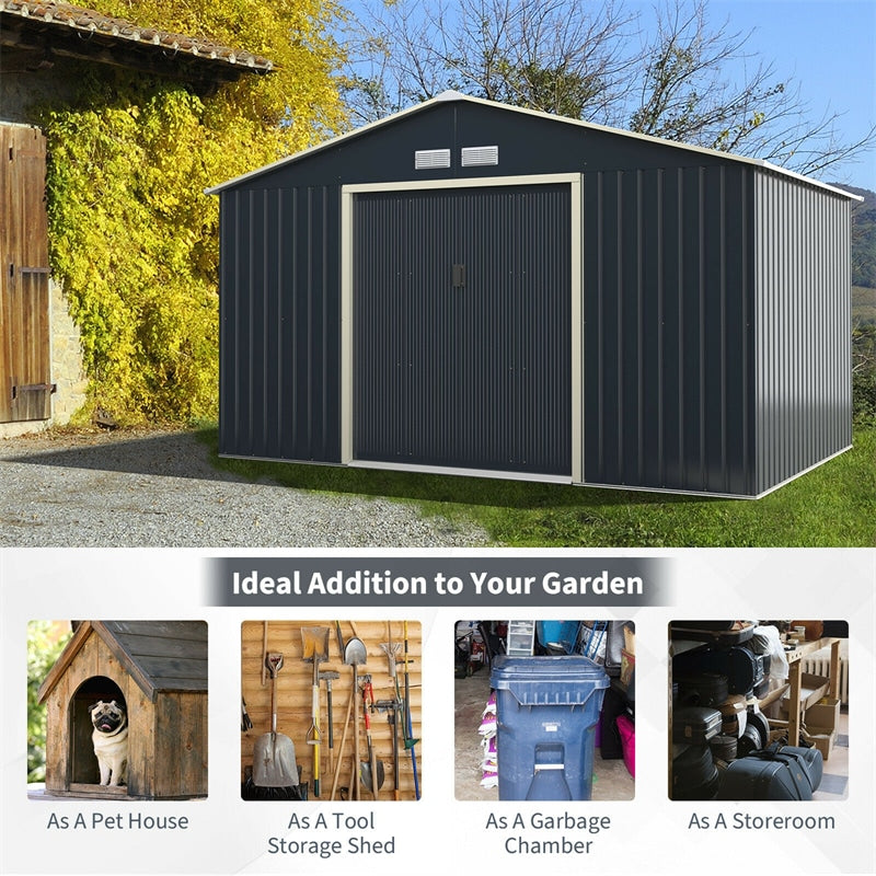 Eletriclife 11 x 8 Feet Metal Storage Shed with Sliding Double Lockable Doors