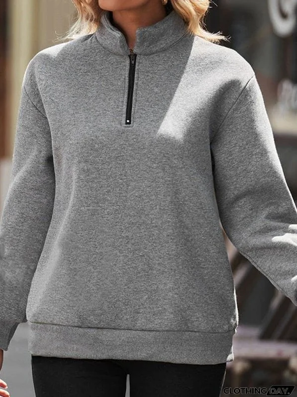 Half Zipper Solid Color Pullover Hoodie