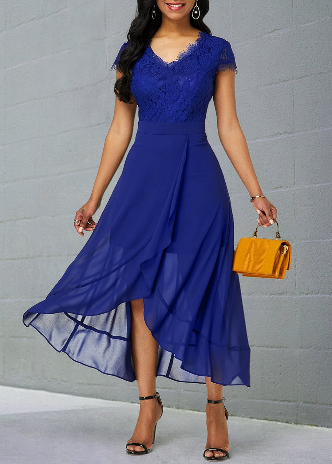 Chiffon Lace Patchwork Short Sleeve Dress