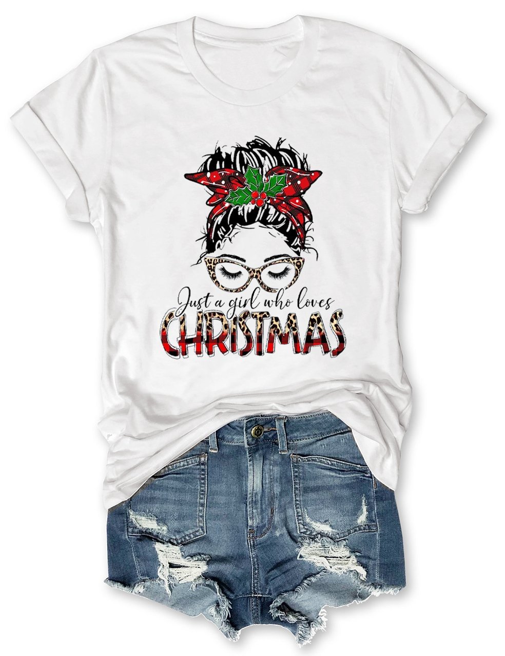 Just A Girl Who Loves Christmas Leopard T-Shirt