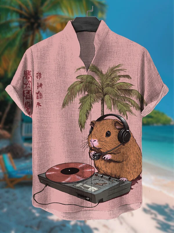 Men's Guinea Pig DJing Art Print Casual Shirt