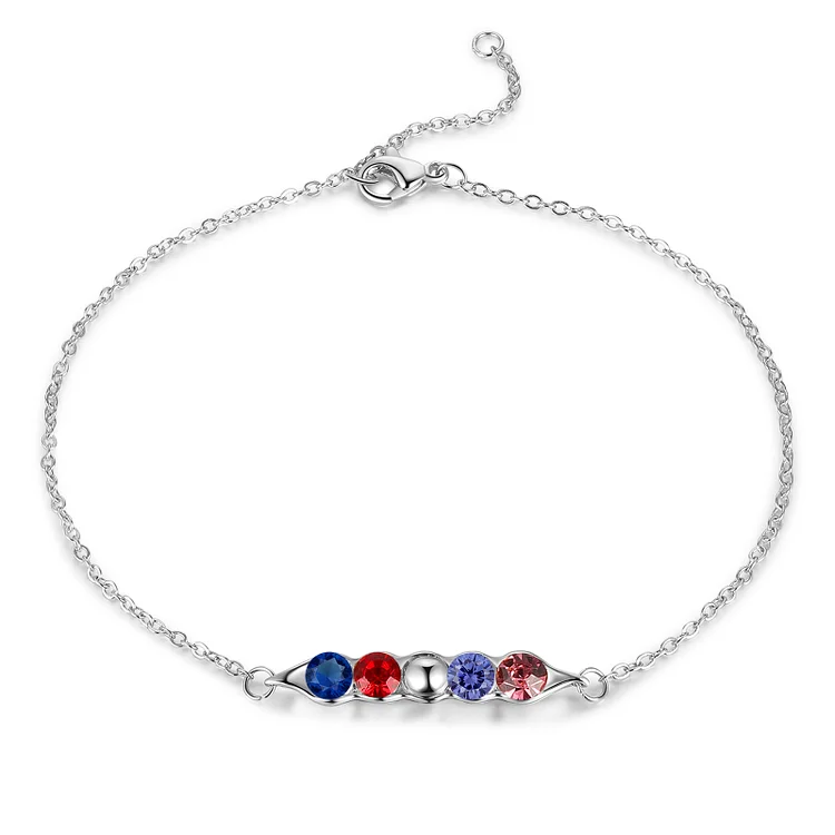 Personalized 5 Pea Pod Bracelet with 4 Birthstones