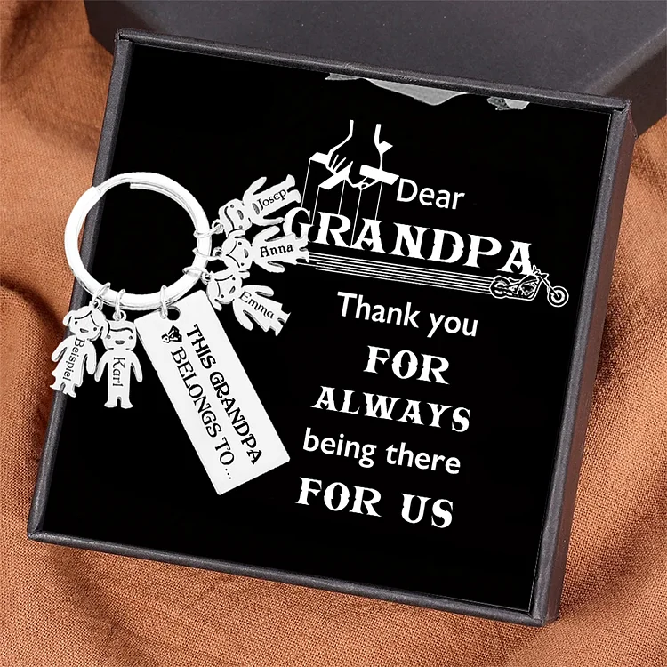 5 Names-Personalized Grandpa Kids Charms Keychain Gift Set-Custom Special Keychain Gift For Grandpa-Thank You For Always Being There For Us