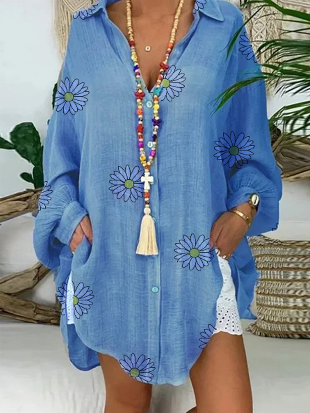 Casual Long Sleeve V Neck Tops