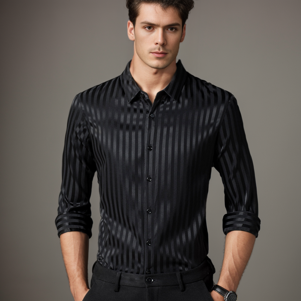 No-Iron Wrinkle-Free Men's Long Sleeves Silk Shirts Stripe REAL SILK LIFE