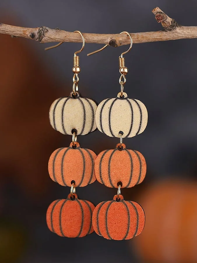 Women's Autumn Halloween Thanksgiving Pumpkin Wooden Earrings