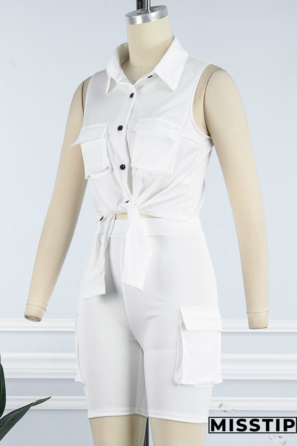 Khaki Casual Solid Patchwork Turndown Collar Sleeveless Two Pieces