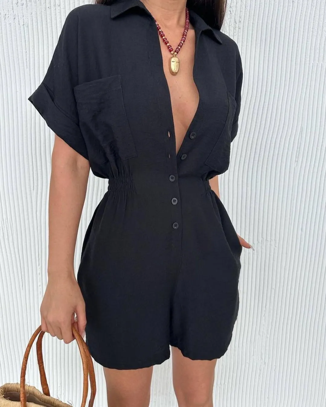 Nigikala Nigikala Women's Clothing 2025 Solid Color Short Sleeve Leisure Loose-Fitting Shorts Set Women
