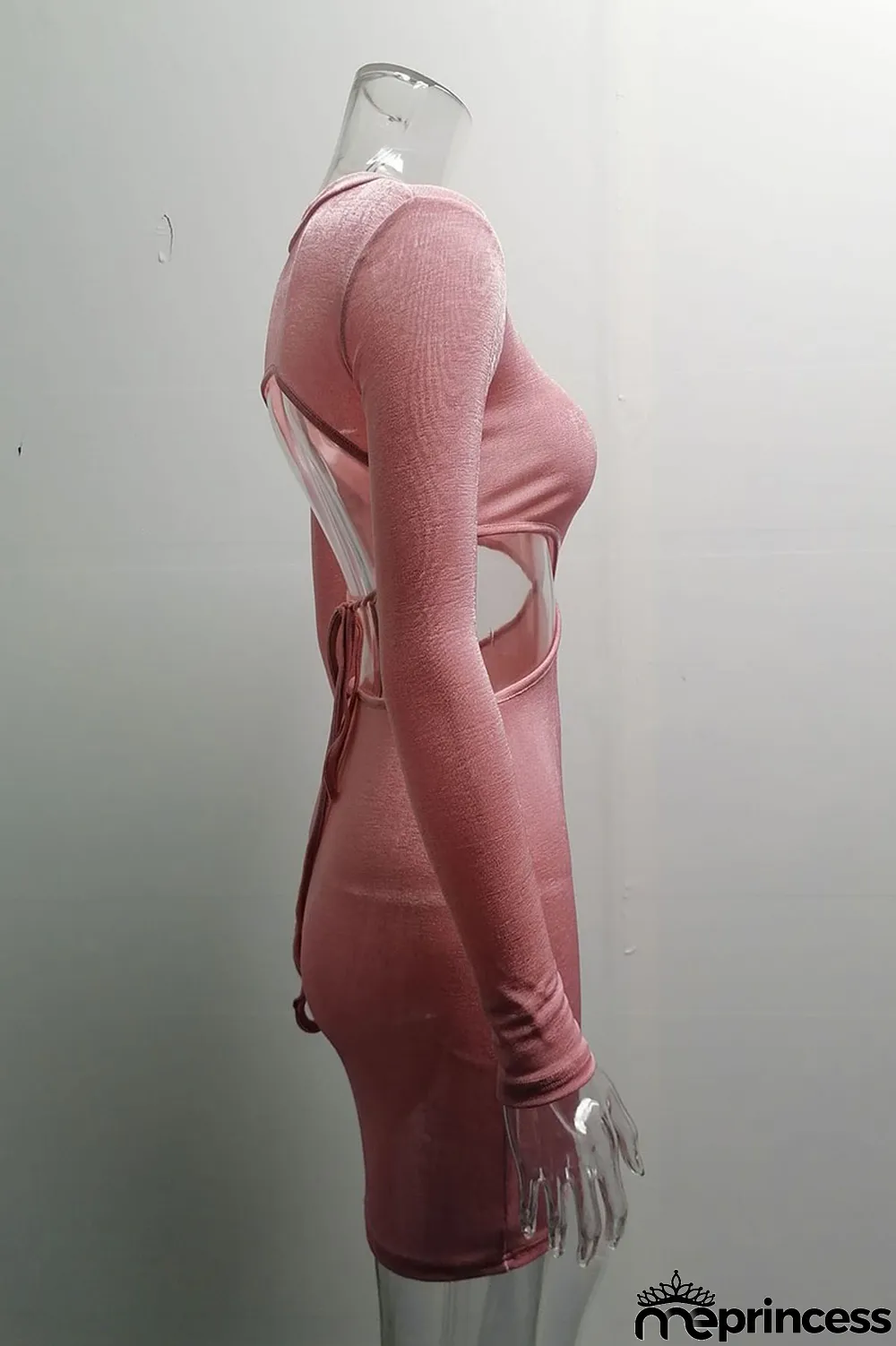 Apricot Fashion Sexy Solid Hollowed Out O Neck One Step Skirt Dresses