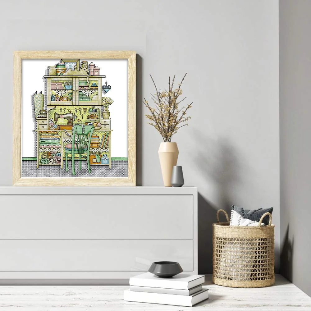 Embroidery Cotton Thread 14CT Print Handmade Sewing Cabinet Cross Stitch 38x43cm