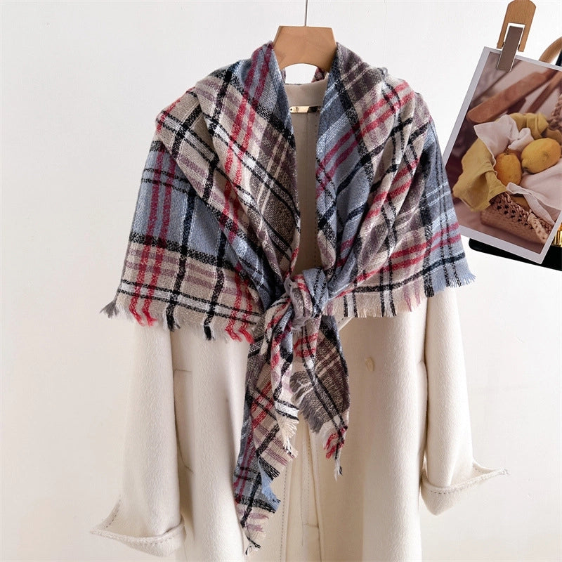 Cashmere Plaid Warm Shawl Scarf Unisex Autumn And Winter Fashion All-Matching Tassel Scarf