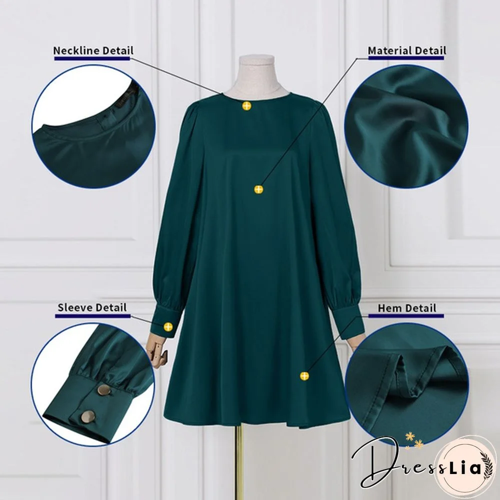 Womens O Neck Solid Loose Casual Party Cocktail Dress A Line Evening Mini Dress