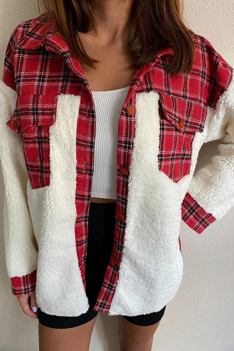 Fashion Casual Plaid Print Split Joint Cardigan Turndown Collar Outerwear