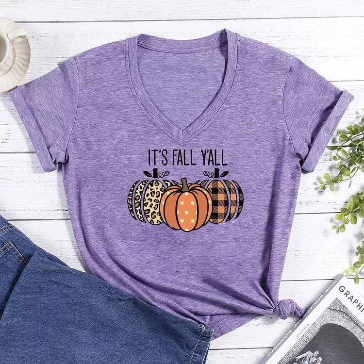 It's Fall You All Thanksgiving V-neck T Shirt-Annaletters