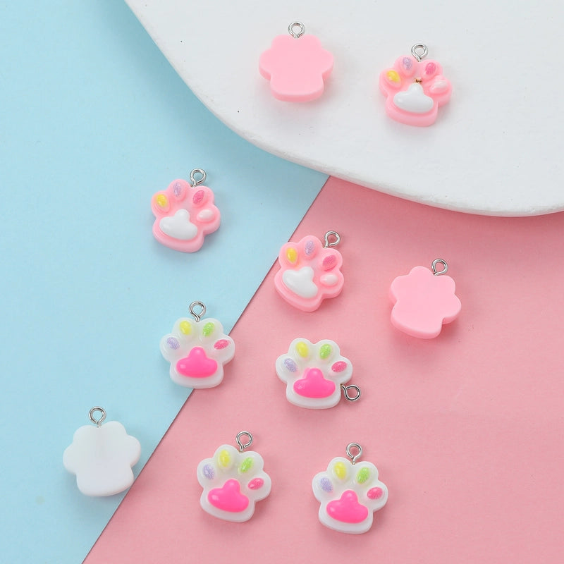 10 PCS/Package 19mm Hole Under 1mm Resin Paw Print Pendant