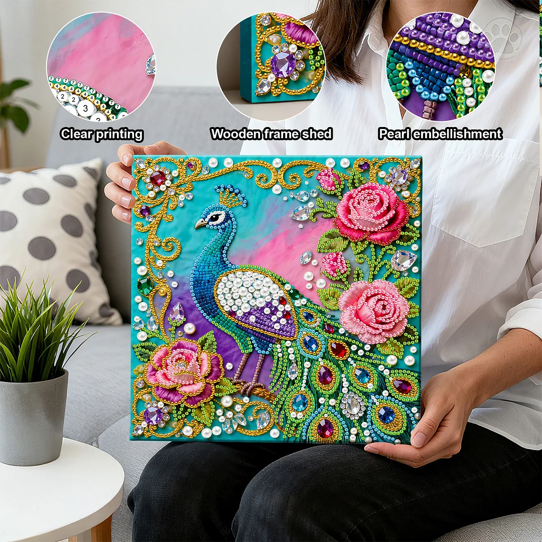 Peacock Art Diamond Painting Kit for Adults Home Decor 25x25cm With Frame