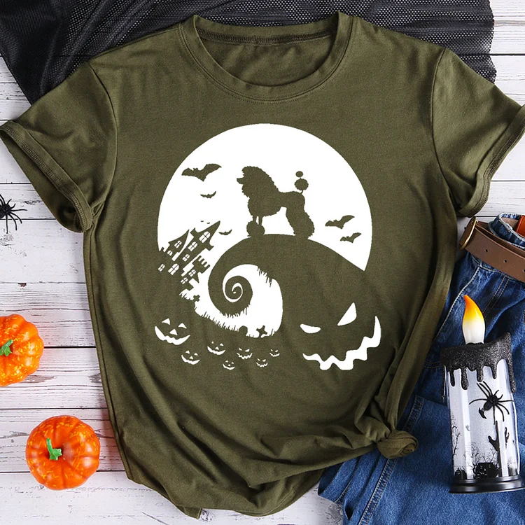 Halloween poodle dog and moon t shirt tee