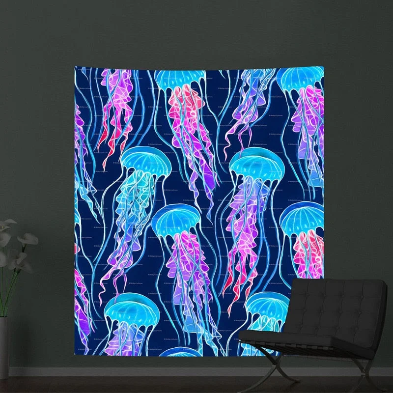 Psychedelic Mushroom Fluorescent Tapestry Hanging Cloth Wall Decor Glow Under Ultraviolet Light Room Aesthetic for Teen Girls