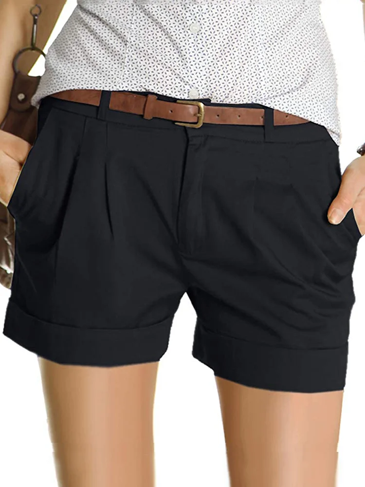 Pleated Low Rise Casual Basic Shorts