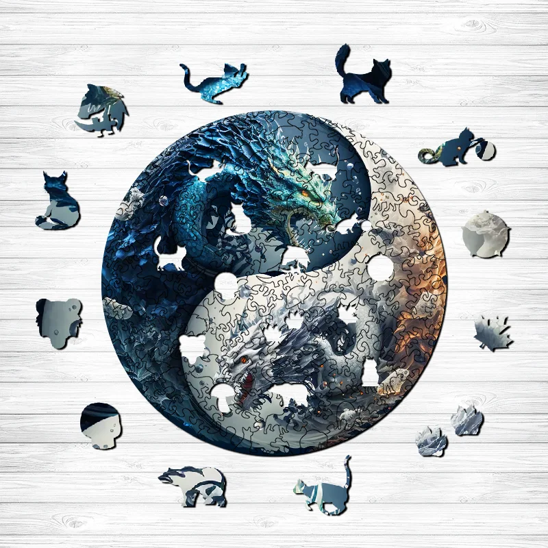 Jeffpuzzle™-Jeffpuzzle™Strong Yinyang Dragon Wooden Jigsaw Puzzle