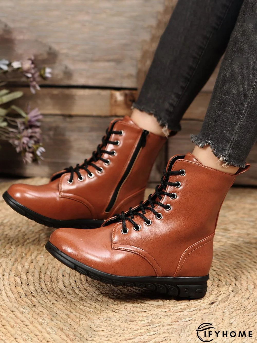 Comfy Lace-Up Decor Boots with Side Zip | IFYHOME