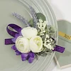 10PCS Purple White Wedding Catering Bridal Groom Guests Corsage Boutonniere Wrist Artificial Flower Bouquets