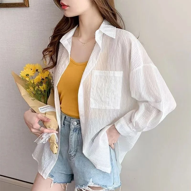 Uveng Uveng Striped Sunscreen Women's Spring And Summer 2025 New Thin Thin Chiffon Shirt Mid-Long Open Shirt Jacket