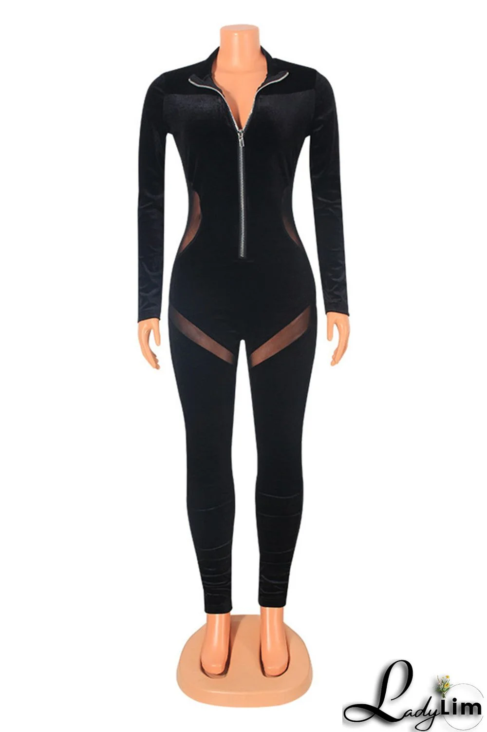 Yellow Fashion Casual Solid Split Joint Zipper Collar Skinny Jumpsuits