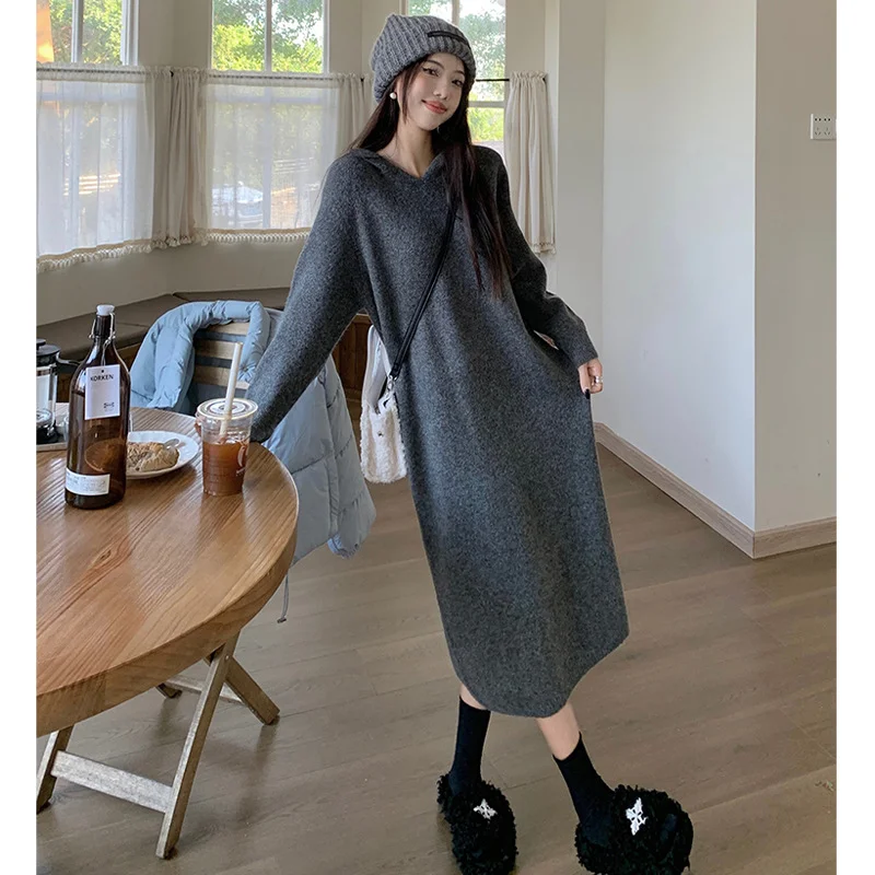 Churchf Churchf Hat Wool Dress Female In Long Autumn Winter Inside Build Loose Temperament Knit Dress 2023 New Style