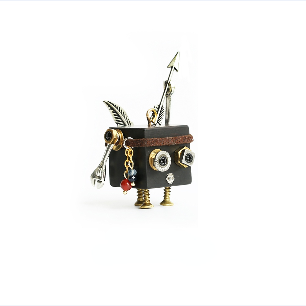Steampunk Mechanical Gear Indian Wooden Robot Leather Chain Necklace Ornaments Keychain Pendant