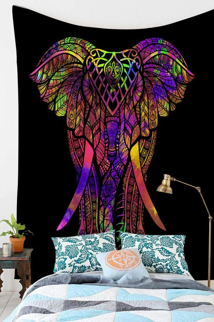 Bohemian Mandala Elephant Tapestry Wall Hanging Sandy Beach Picnic Throw Rug Blanket Camping Tent Travel Sleeping Pad Bedspread