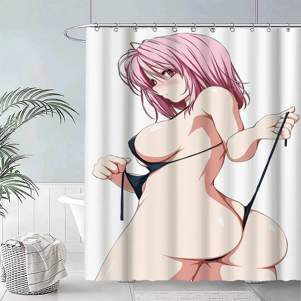 Anime Big Breasted Girl Printing Shower Curtain Bathroom Supplies High-quality Waterproof Bathroom Decoration with Hook Curtain