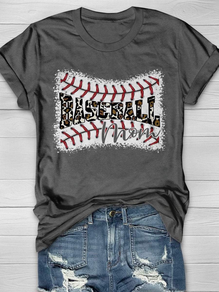 Leopard Baseball Mom Print Short Sleeve T-shirt