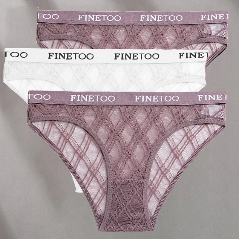 FINETOO 3PCS/Set Mesh Women Sexy Panties Lingerie M-XXL Breathable Underwear Pantys Low Waist Girl Briefs Letter Woman Underpant