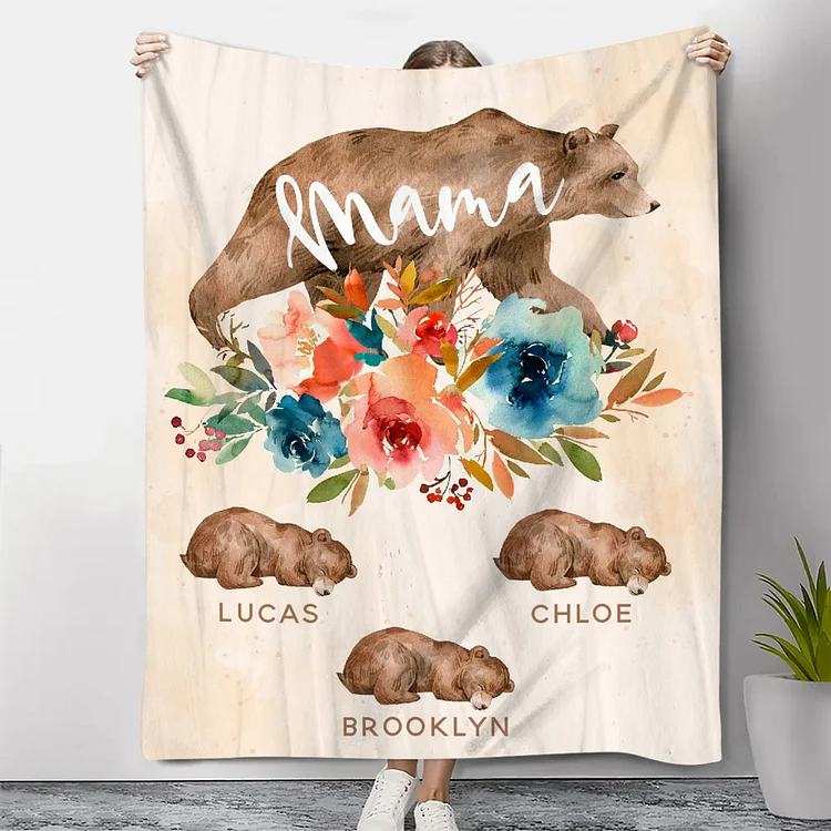 Kettenmachen Personalisierbare 3 Namen Bunt Blume Mama Bär Decke - Geschenk für Mutter