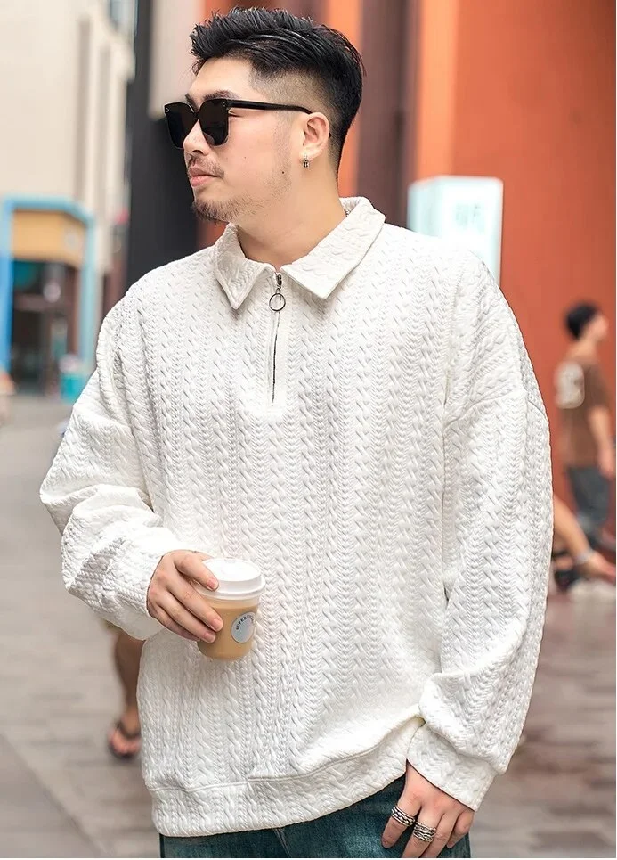 Extra Plus size 10XL Sweatshirts lapel men's half zip knitted sweater Spring and Autumn new long sleeved streetwear men clothing