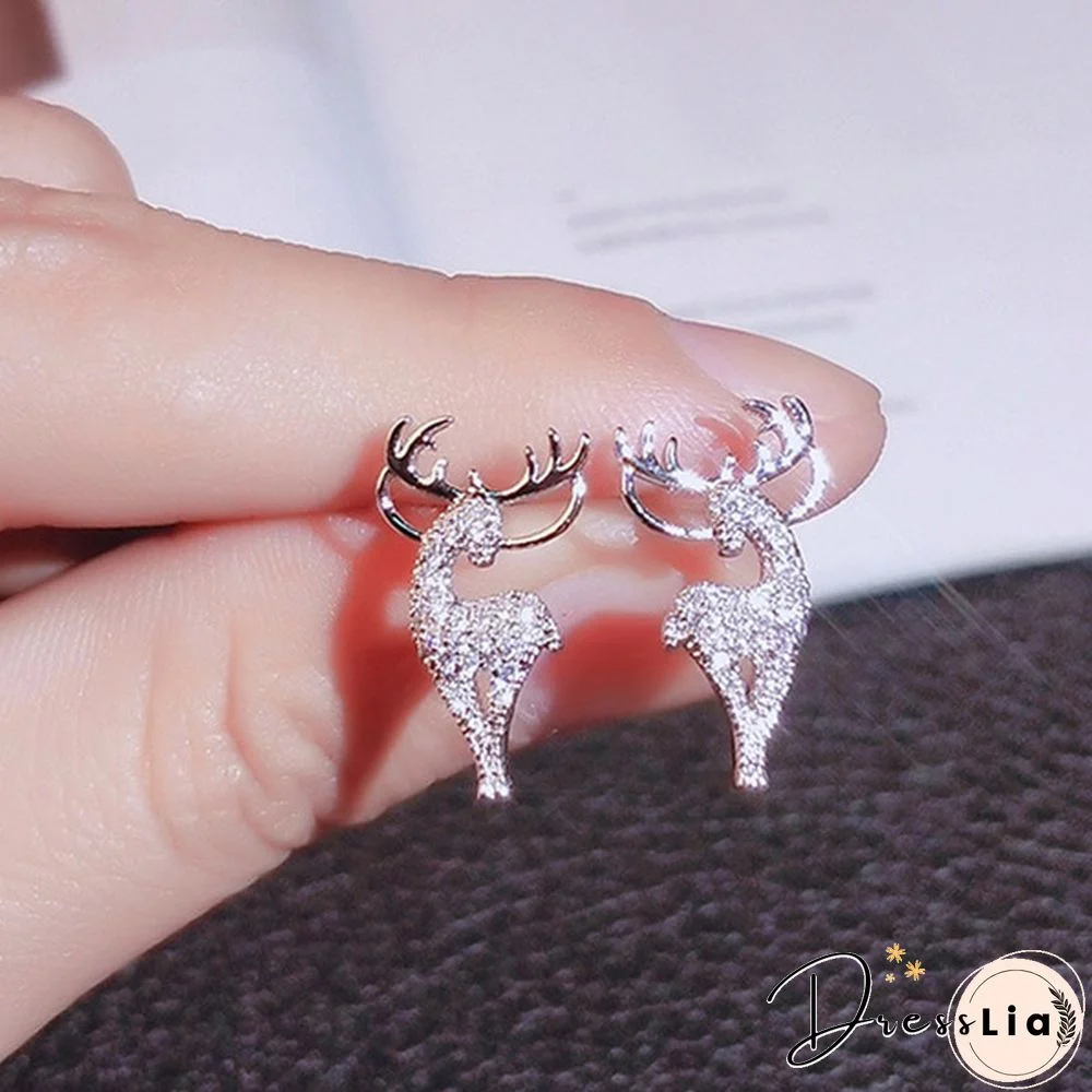 New 925 Silver Creative Christmas Ornaments Stylish Christmas Elk Crystal Deer Stud Earrings Women Fashion Jewelry Gift Christmas Ornaments