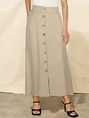 Viscose A-line Skirt with Fake Buttons and Pockets - Elegant Solid Color Regular Length Skirt for Spring, Summer, and Fall - Perfect for Womens Everyday Wear