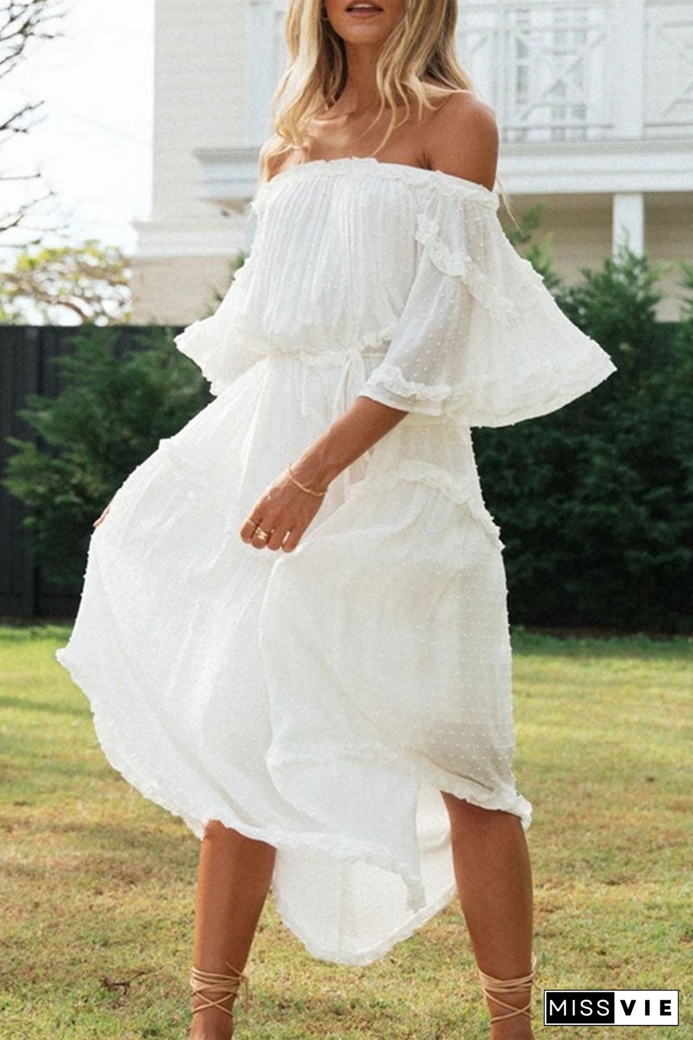 Fashion Street Solid Split Joint Off the Shoulder Irregular Dresses