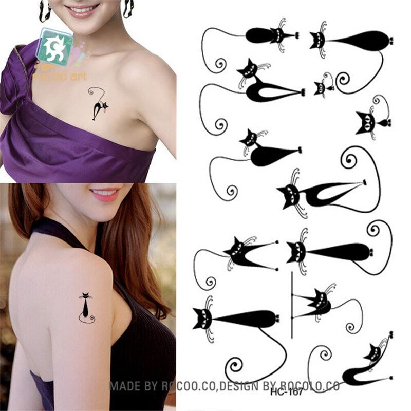 Body Art Sex Products waterproof temporary tattoos for men women Lovely black cat design flash tattoo sticker HC1167