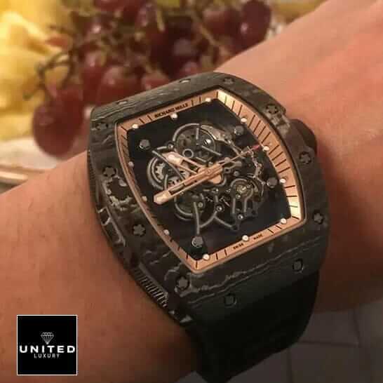 Richard Mille RM055 Bubba Watson Black Rubber Bracelet Replica on the wrist