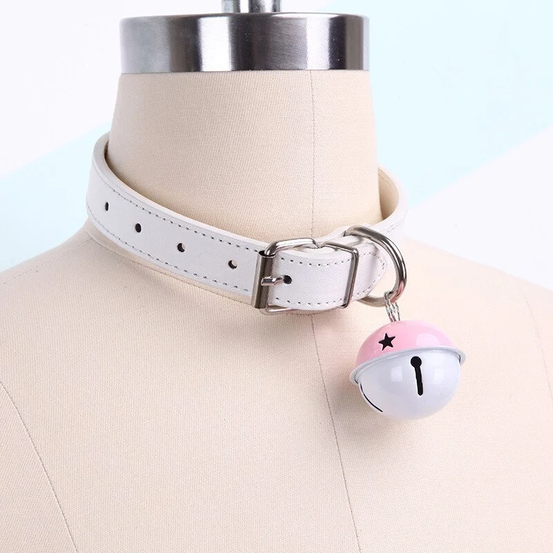 Billionm Sexy Cute Choker Leash Chain Pink Black Harajuku Handmade Gothic Punk Leather Necklace with Bells Sex Toys for Couple Collar