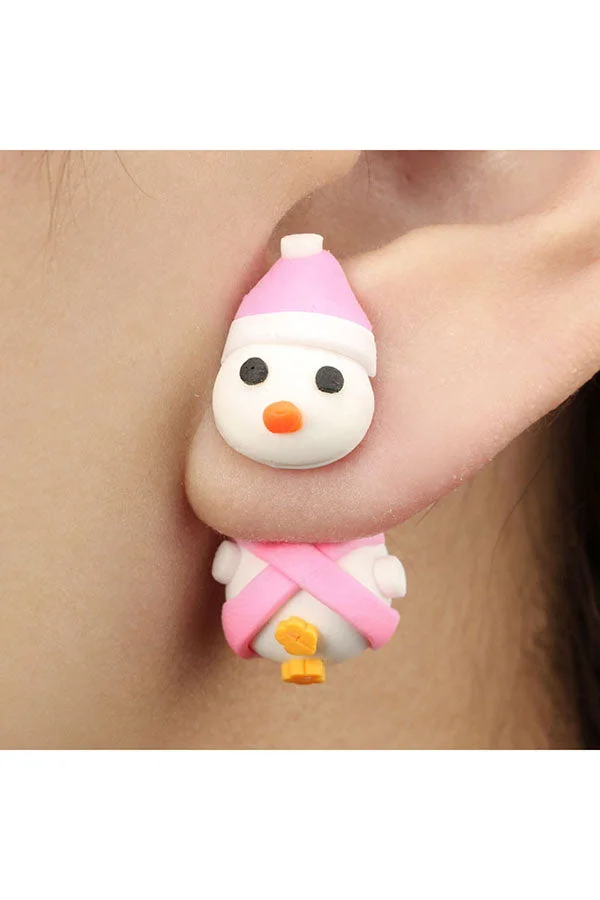 Fashion Lovely Handmade Christmas Snowman Stud Earrings Pink-elleschic