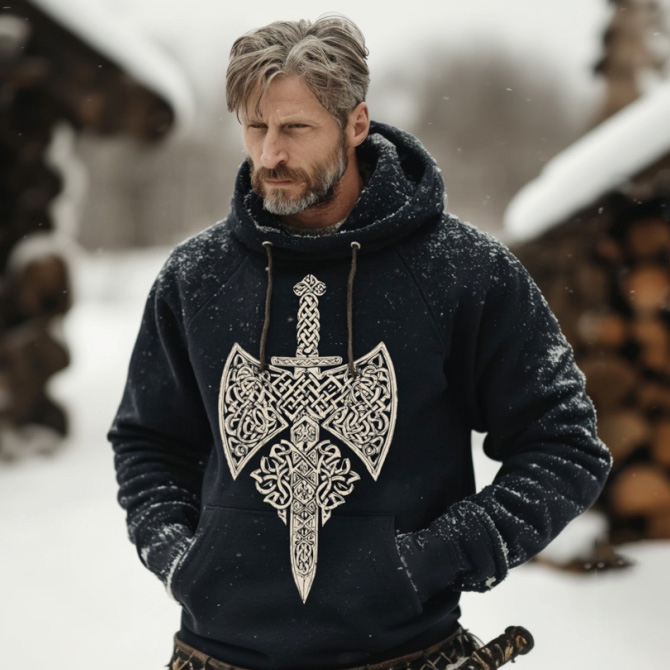 Men's Celtic Knot And Sword Pattern Comfort Hoodie elevenforest