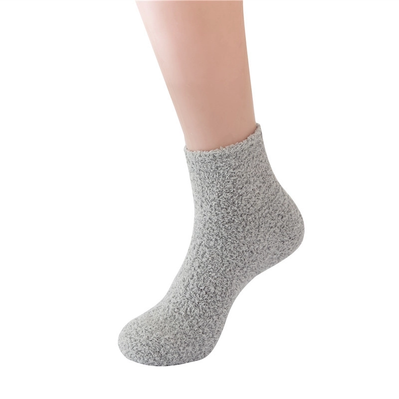 Women Slippers Socks Fluffy Plush Home Sleeping Socks Coral Fleece Socks Candy Color Mid-tube Socks