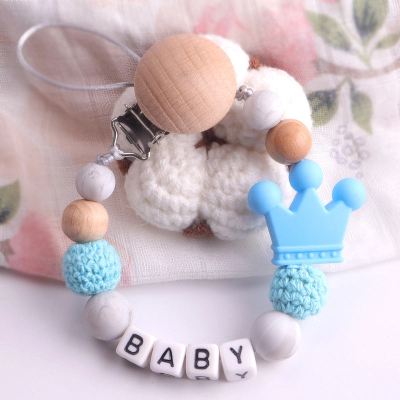 Cute Letter Crown Wood Silica Gel Pacifier Chain Baby Accessories