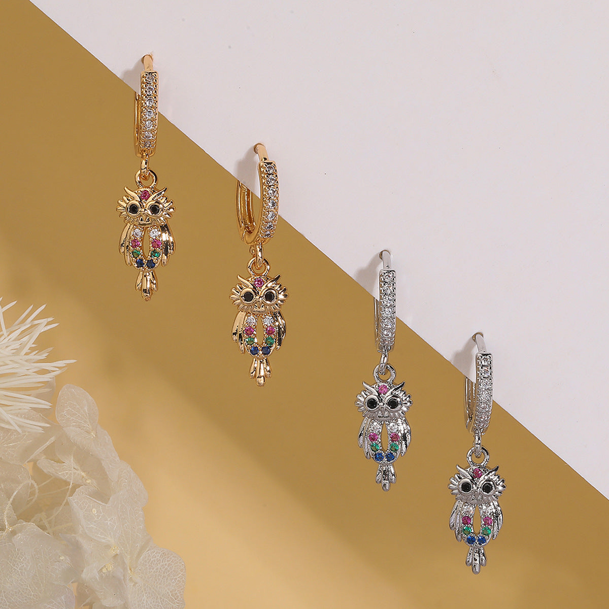 Minimalist Owl Geometric Copper Electroplating Earrings3