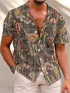 Men's Short Sleeve Lapel Shirt Hawaii Shirt Blue Gray White Men's Short-sleeved Shirt