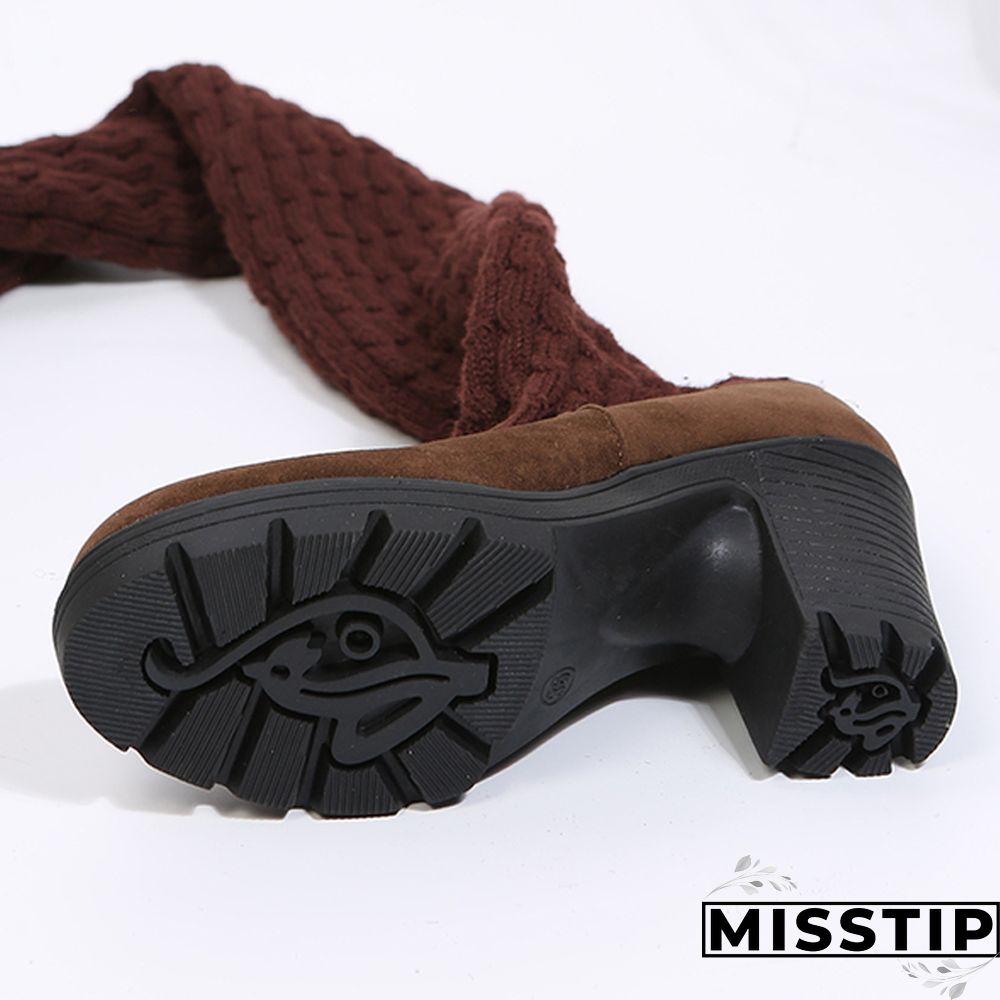 Dark Brown Casual Patchwork Solid Color Keep Warm Comfortable Shoes (Heel 8CM High)